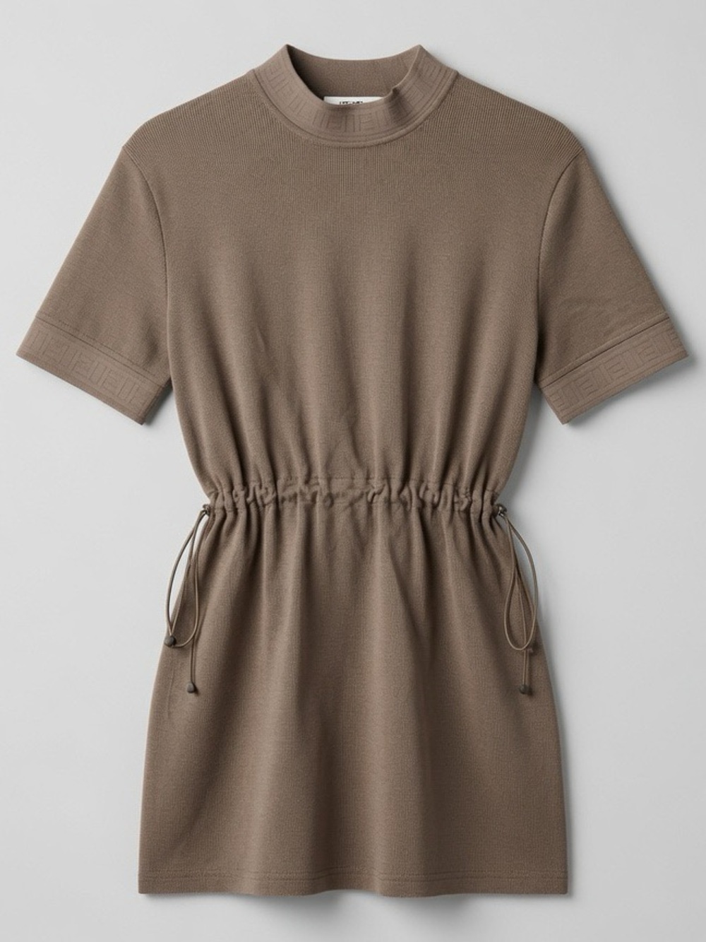 Hermes Taupe Short-Sleeve Drawstring Waist Knit Dress